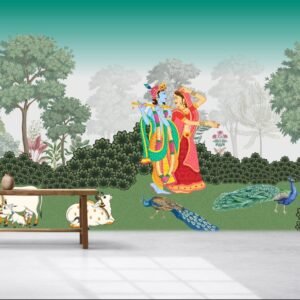 Radha Krishna Wall Mural, Indian Wallpaper Luxury Decor, Lord Krishna and Radha Wall Mural, Customisable