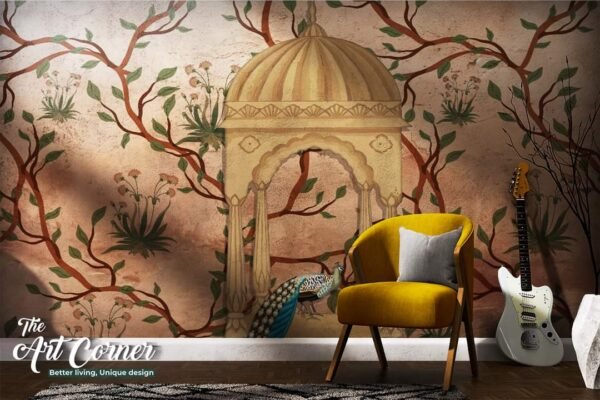 3D wallpaper mughal forest garden peacock parrot plan