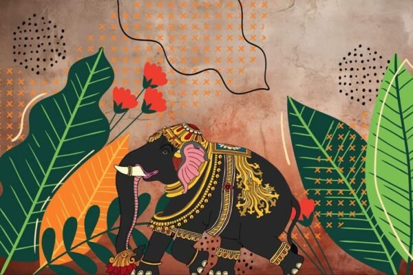elephant wallpaper/premium-ai-image/decorated-elephant-with-painted-motifs-rath-yatra-background_