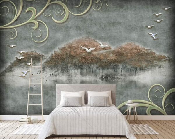 3D wallpaper gray backgrounds tree's wall