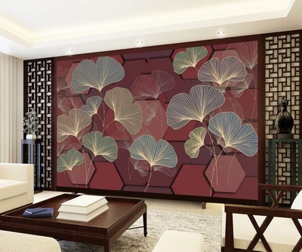 rad flowers Gingko Leaves Japanese Wallpaper, Pre-pasted and Traditional Wallpaper, Renter friendly Wall Decor, Leaves Wall Art