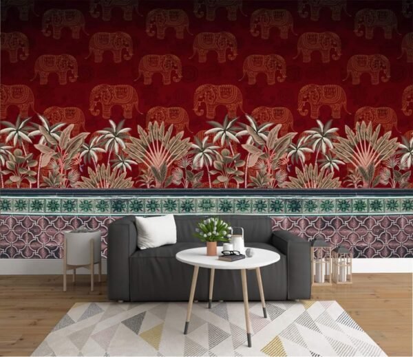 Traditional Indian Vibrant Pichwai Art Canvas Print with Royal Elephant for Wall Decor