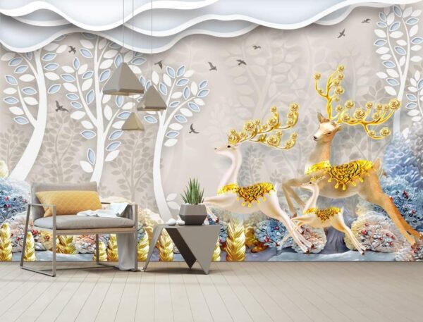 3D Animal Happy Deer  RemovableWallpaper Extra Large Peel & Stick Wallpaper Wallpaper Mural