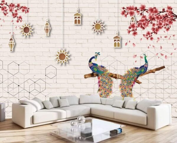 3D peacocks wallpaper