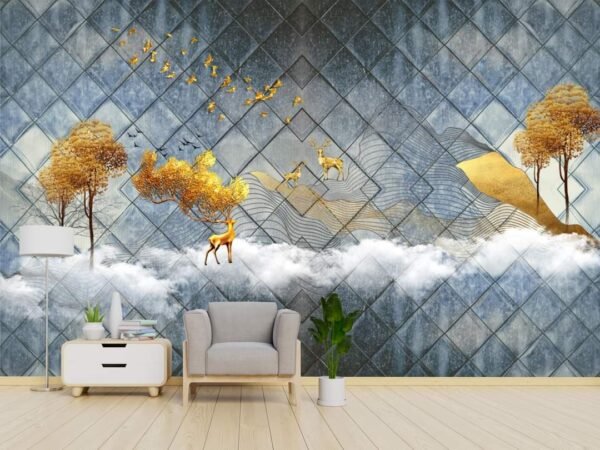 3D Mural Wallpaper, Black Lines Large Mural, Wall Murals