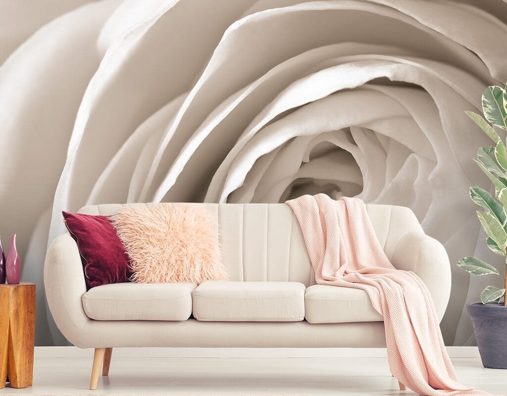 3D Close up Of a White Rose Wallpaper for Living Room