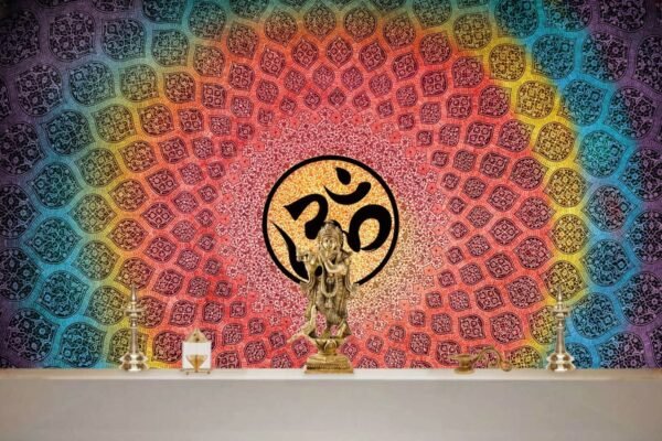 3D Om Colorful Wallpaper for Pooja Room