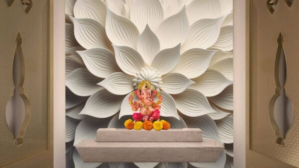 3D Serene White Flower Wallpaper for Pooja Room
