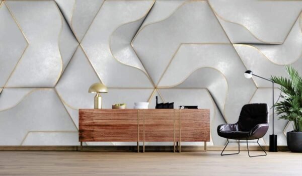 3D White and Gold Wallpaper for Living Room  23456