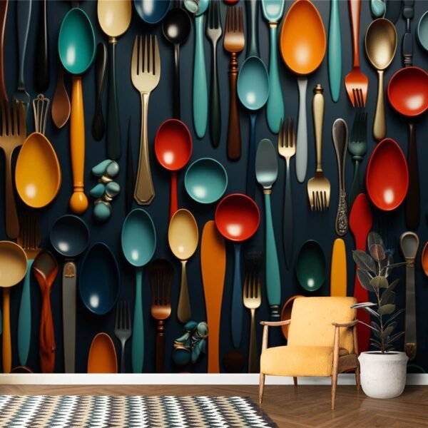 Spoon Themed 3d Wallpaper for Restaurant