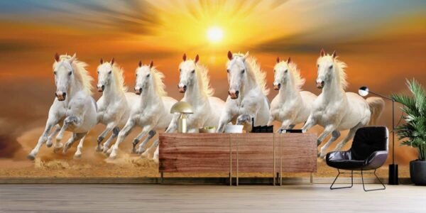 7 White Horse Wallpaper Mural