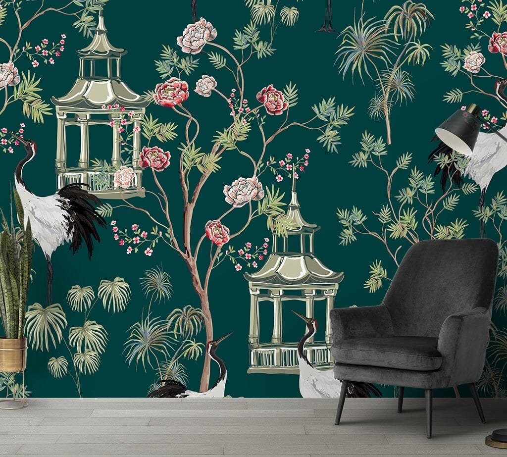 A Wallpaper with Birds Trees and Flowers for Wall