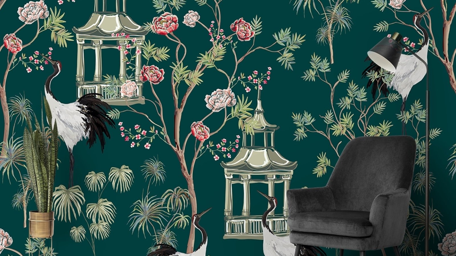 A Wallpaper with Birds Trees and Flowers for Wall 06