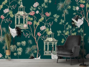A Wallpaper with Birds Trees and Flowers for Wall