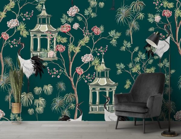 A Wallpaper with Birds Trees and Flowers for Wall
