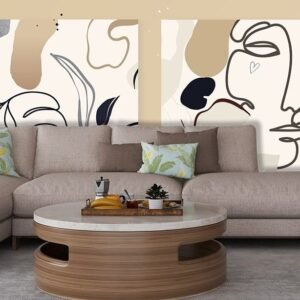 A two posters with abstract faces and flowers