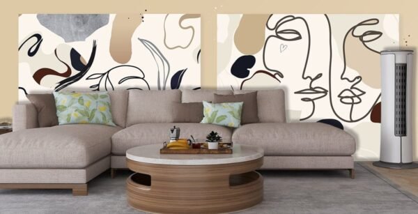 A two posters with abstract faces and flowers