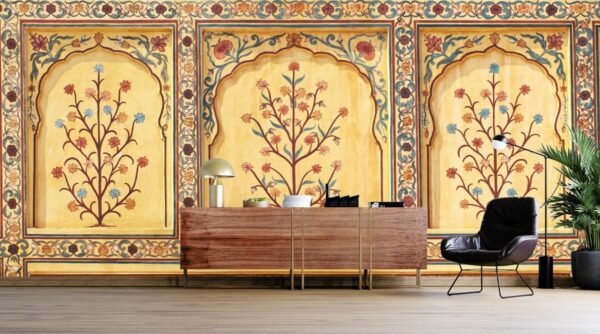 Art work in Amber Fort Near Jaipur City Rajasthan Wallpaper for Wall