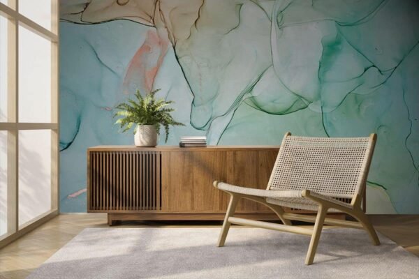 Blue Marble Wallpaper with Green Veins, Marble Murals