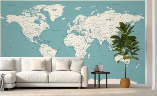 Detailed World Map with Countries and Cities for Wall
