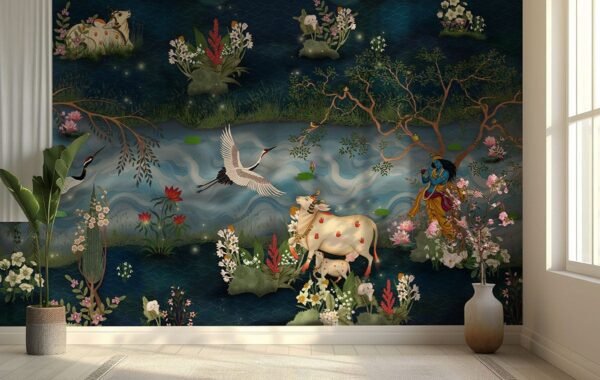 Krishna Kamdhenu Leela Wallpaper Mural, Customized