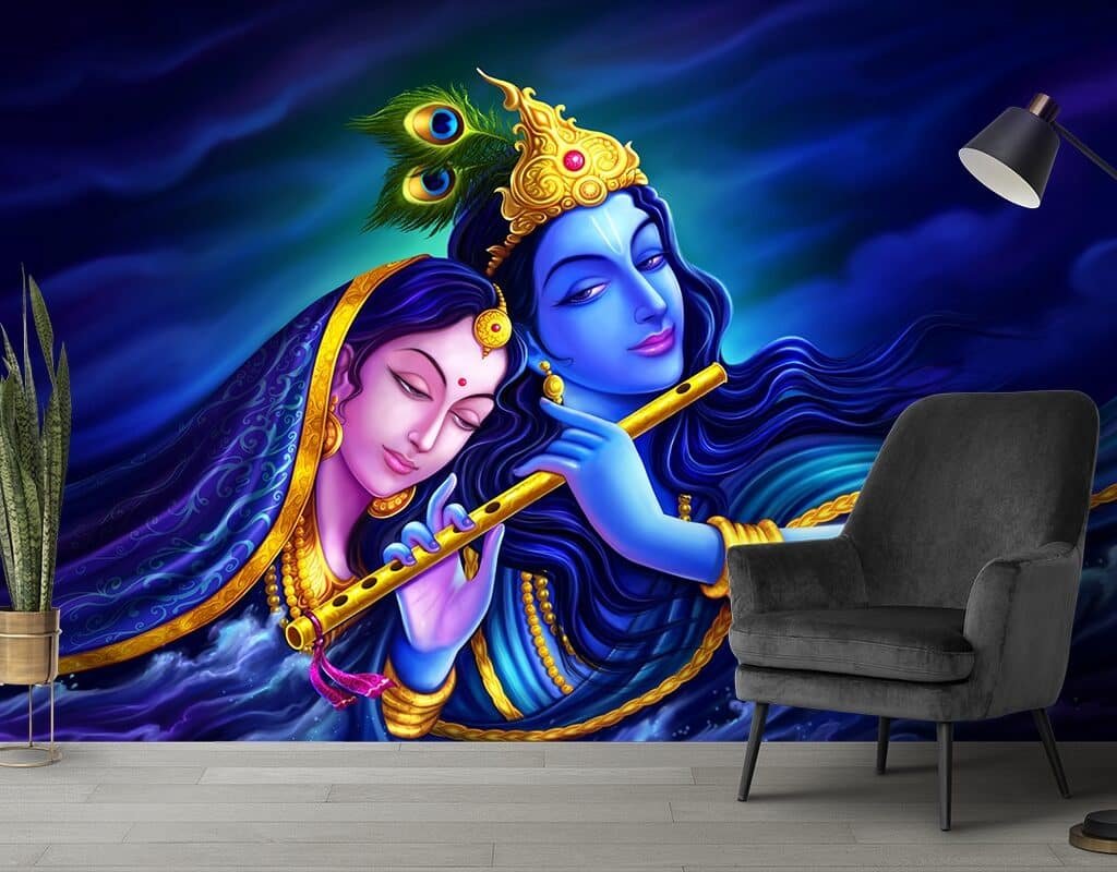 Radha Krishna Blue Wallpaper