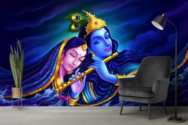 Krishna Wallpaper for Wall, Blue Color Radha Krishna Wallpaper