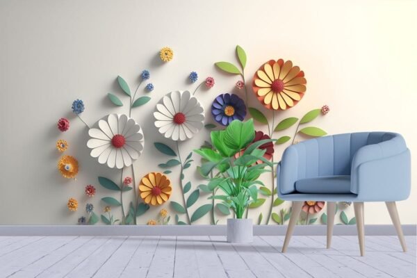 Multi Coloured 3d Flowers wallpaper