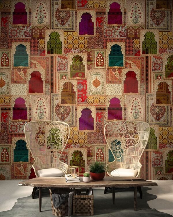 Patchwork Wallpaper for Wall, Rajasthani Wall Mural