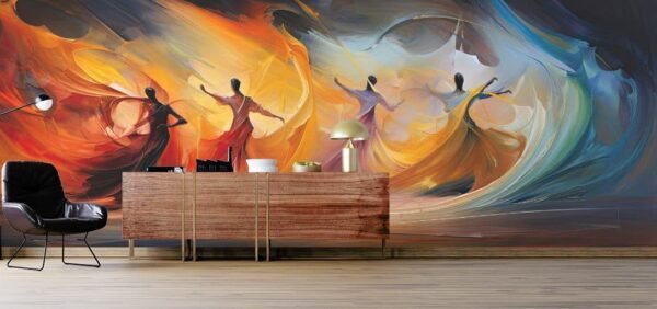 Radiant Elegance Color Burst Dance Art Wallpaper for Wall