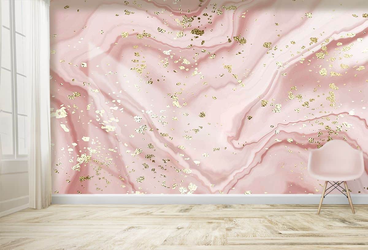 Romantic 3d Wallpaper for Bedroom Walls Pink and gold marbled surface 1