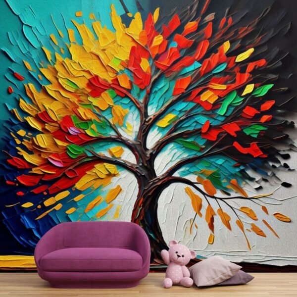 Stylized Tree Modern Artwork Oil Painting Wallpaper for Wall