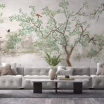 A 3D Wallpaper of a Tree with Birds on it