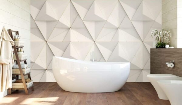 3D Bathroom Wallpaper – White Pyramids