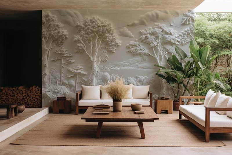 3D Off White Relief Forest Wallpaper Mural M 5