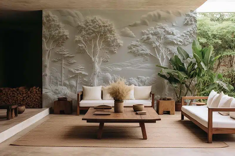 3D Off White Relief Forest Wallpaper Mural M 5