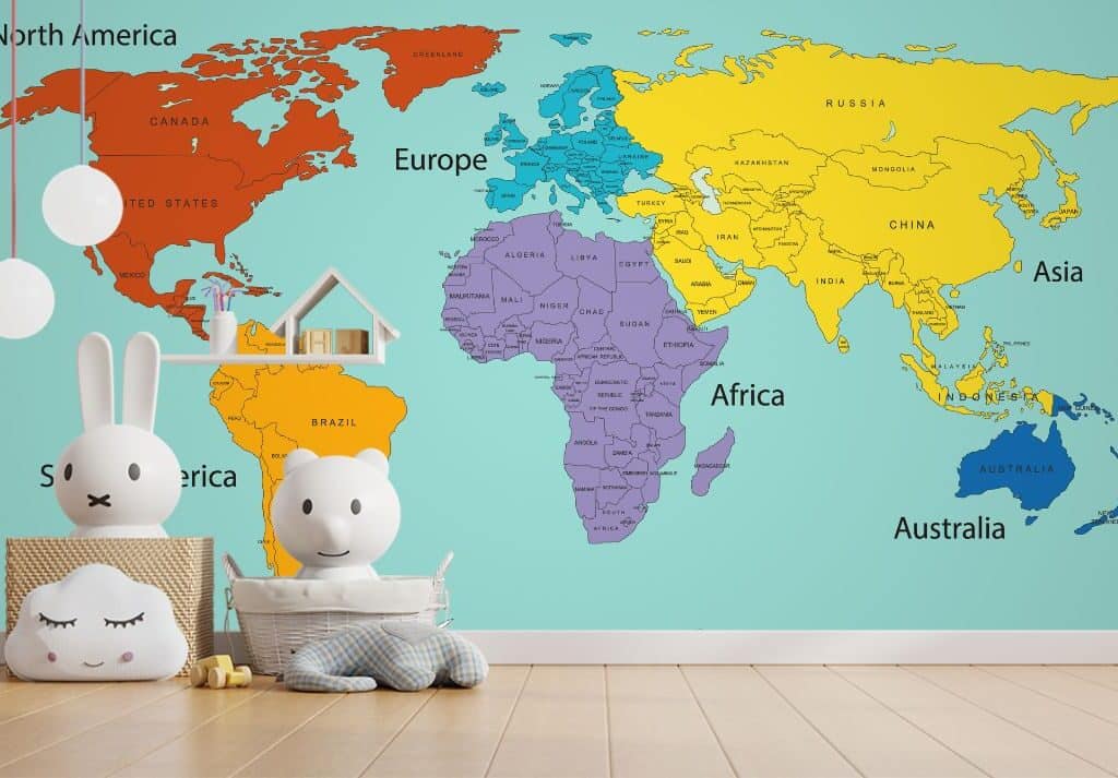 7 Continents and Countries World Map Wallpaper Mural M 1 1