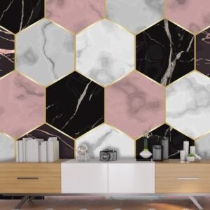 A pattern of hexagons with gold lines