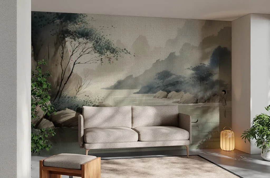Ancient Landscape Paintings Japandi Style Wallpaper M 3