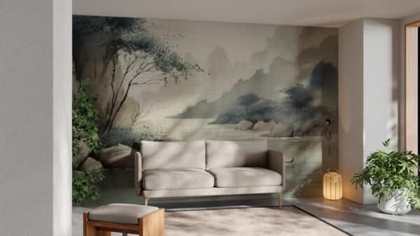 Ancient Landscape Paintings Japandi Style Wallpaper
