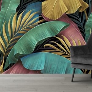 Deewar Wallpaper, Colorful leaves on a black background