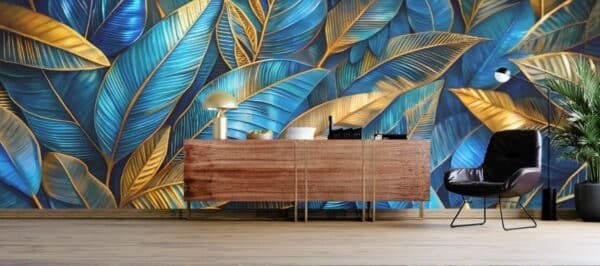 Grunge-Style Bluish Gold Wallpaper Mural