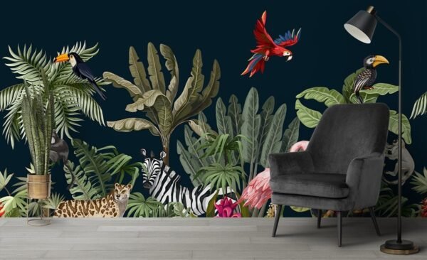 Jungle Theme Pattern 3D Wallpaper for Wall