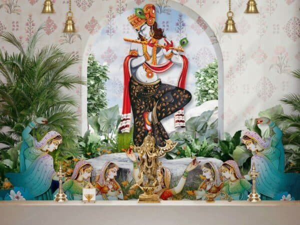 Kanhaiya, Gopis Worshipping Krishna Wallpaper for Your Pooja Room
