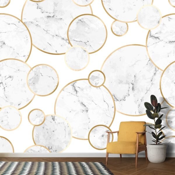 Luxurious white and gold circles wallpaper mural