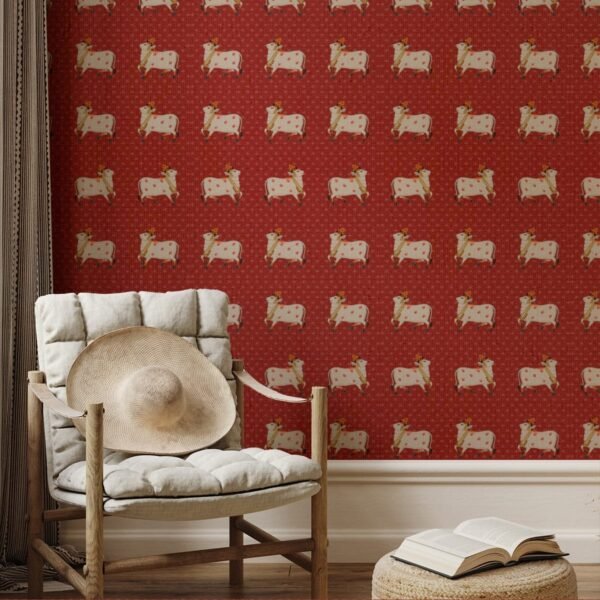 Red Luxury Pichwai Wallpaper for Wall