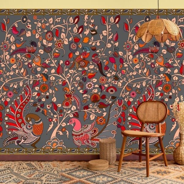 Majestic Kalamkari Plumes Wallpaper