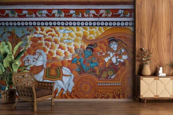 Mystical Krishna Kerala Mural Wallpaper for Wall