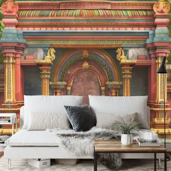 South Indian Hindu Temple Wall with Arch Decor