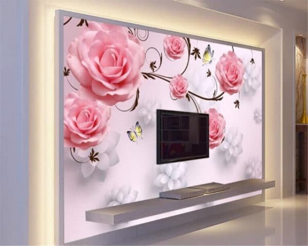 3D Rose Floral Bedroom Background Wallpaper